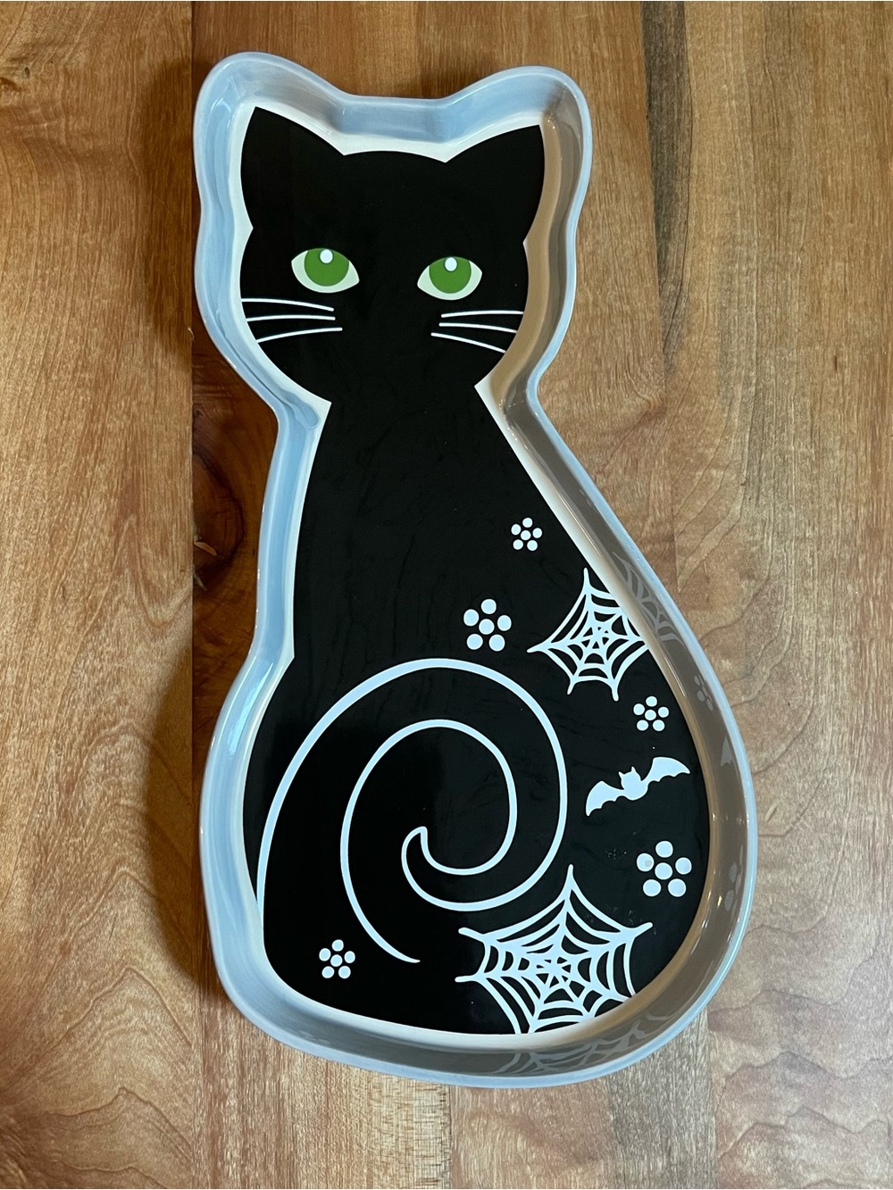 Temptations by Tara 13" Black Cat Halloween Serving Platter Ceramic Spiderweb